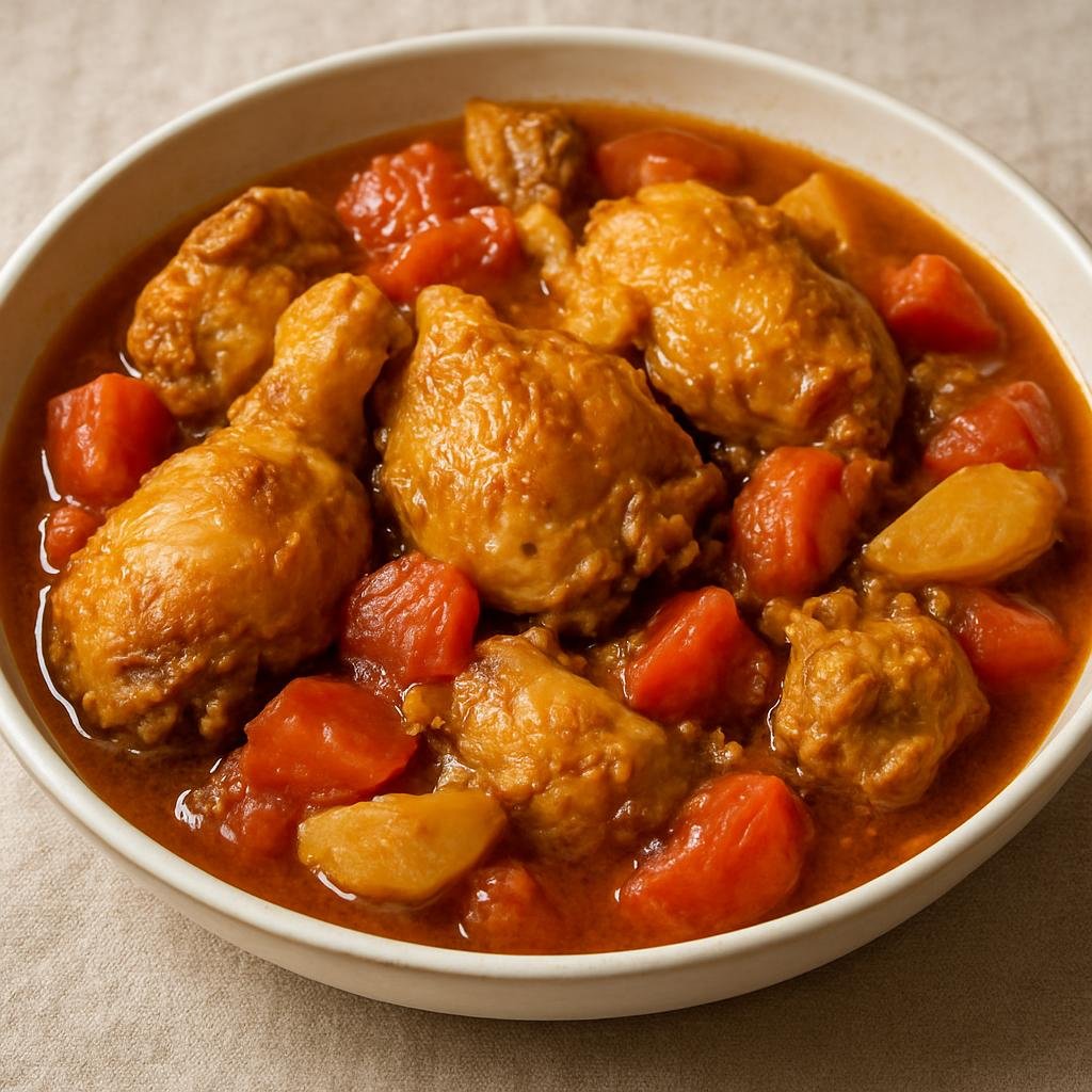 Entree: Madagascar – Southern Culinary Region – Akoho sy Sakamalao (Chicken braised with fresh ginger and tomatoes) recipe