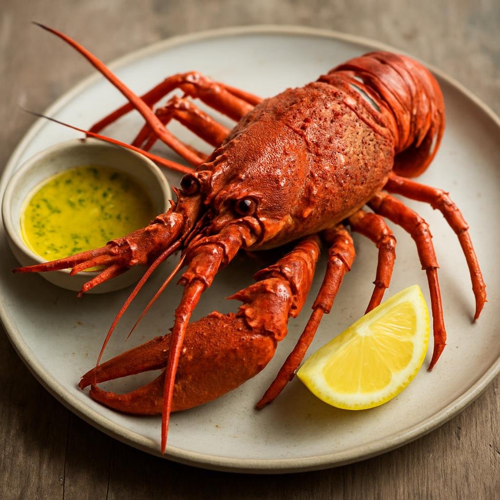 Entree: New Zealand – South Island – Stewart Island Crayfish (South Island spiny lobster prepared simply and served with lemon-garlic butter) recipe
