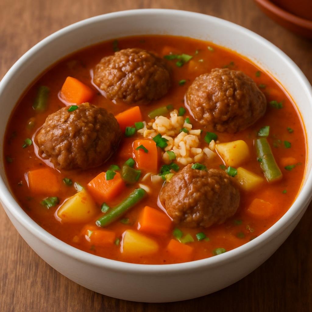 Entree: Nicaragua – Southern Culinary Region – Sopa de Albóndigas (Hearty Nicaraguan meatball soup with vegetables and rice in a seasoned tomato broth) recipe