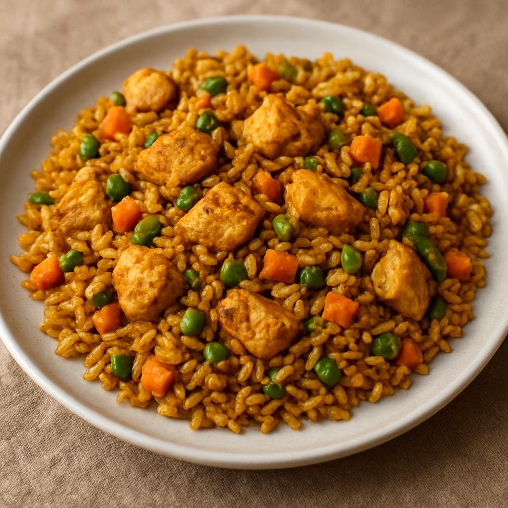 Entree: Sierra Leone – Southern Culinary Region – Fried Rice with Chicken (Sierra Leonean-style chicken fried rice with vegetables and curry seasoning) recipe