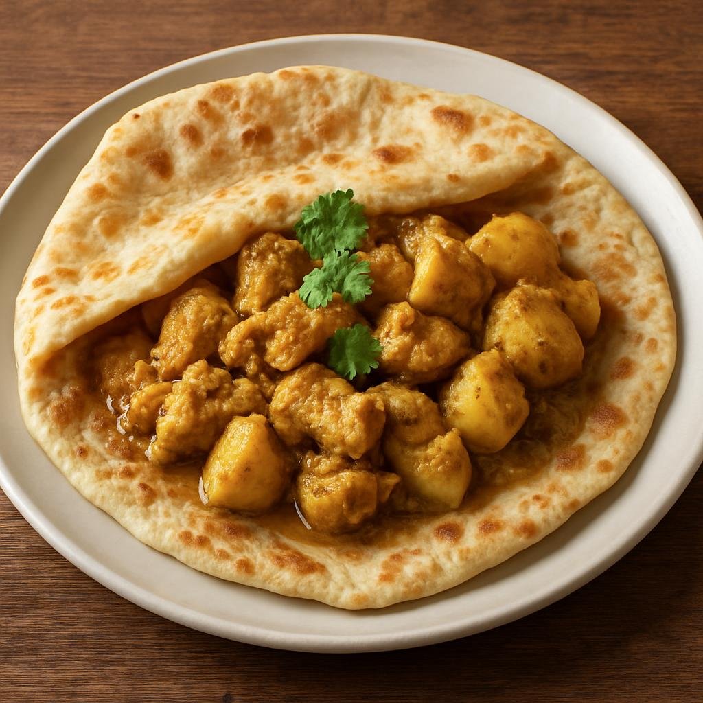 Entree: Sint Maarten (Dutch part) – Southern Culinary Region – Roti with Chicken (Caribbean flatbread served with curried chicken and potatoes) recipe