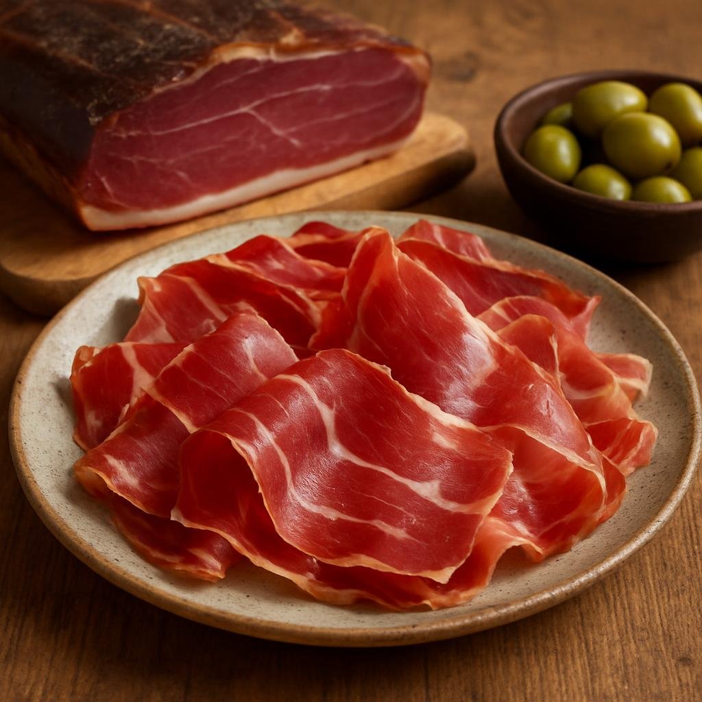 Entree: Slovenia – Southern Culinary Region – Kraški Pršut (Dry-cured prosciutto-style ham from the Karst plateau, served sliced) recipe