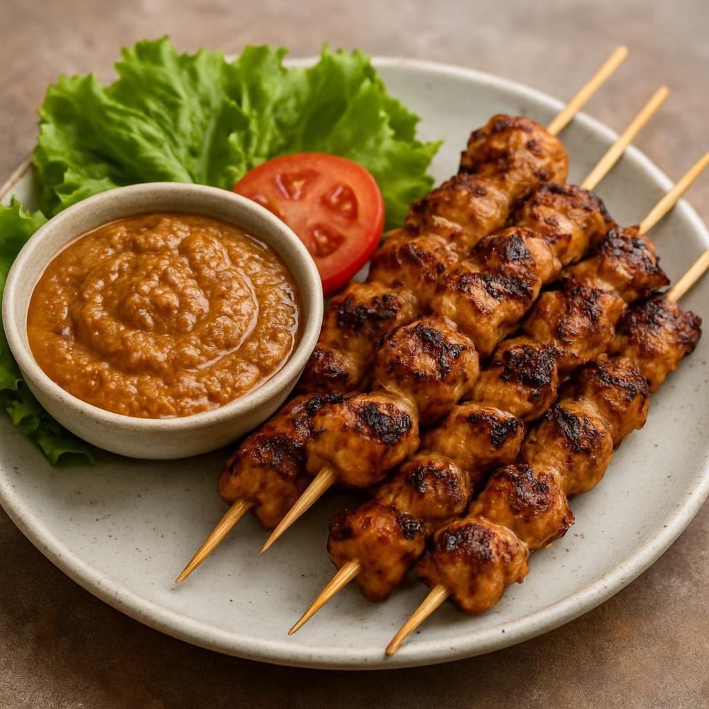 Entree: Suriname – Southern Culinary Region – Kip Satay (Grilled marinated chicken skewers served with a spiced peanut dipping sauce) recipe