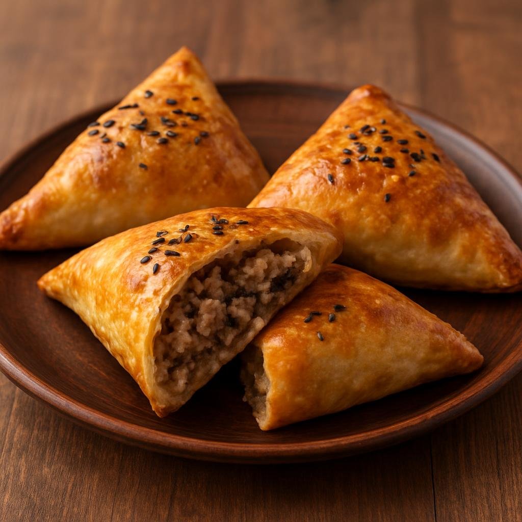 Entree: Turkmenistan – Southern Culinary Region – Samsa (Triangular baked meat pastry filled with spiced lamb and onions) recipe