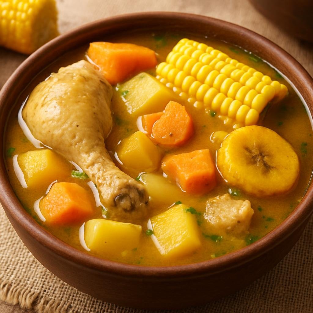 Entree: Venezuela – Southern Culinary Region – Sancocho de Gallina (Hearty traditional Venezuelan chicken stew with root vegetables, plantain, and corn) recipe
