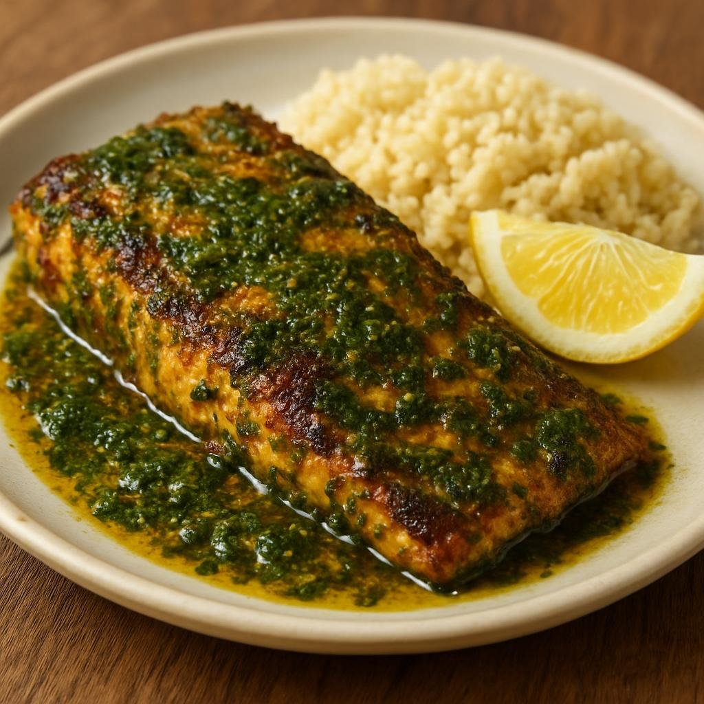 Entree: Western Sahara – Southern Culinary Region – سمك بالشرمولة ➤ samak bil-sharmoula (Fish marinated in a chermoula herb and spice sauce then grilled or pan-roasted) recipe