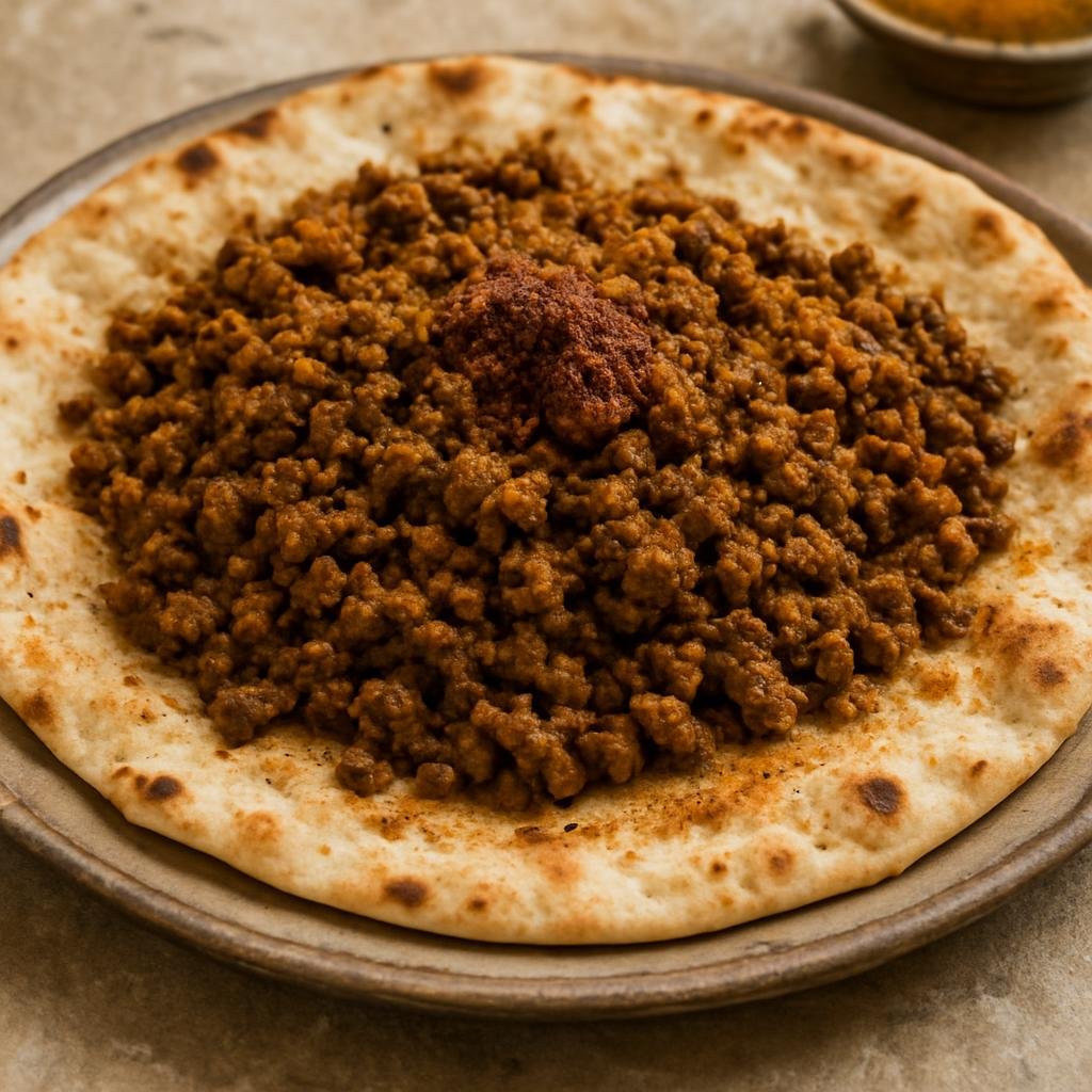 Entree: Iran – Isfahan – بریانی ➤ Beryāni (Pan-fried spiced minced lamb specialty from Isfahan served on flatbread with aromatic spices) recipe