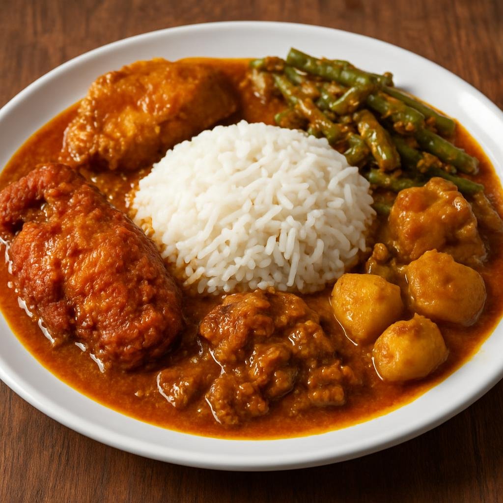 Entree: Malaysia – Malaysian Indian – Nasi Kandar (Steamed rice served with a variety of Indian-style spiced curries and gravies) recipe