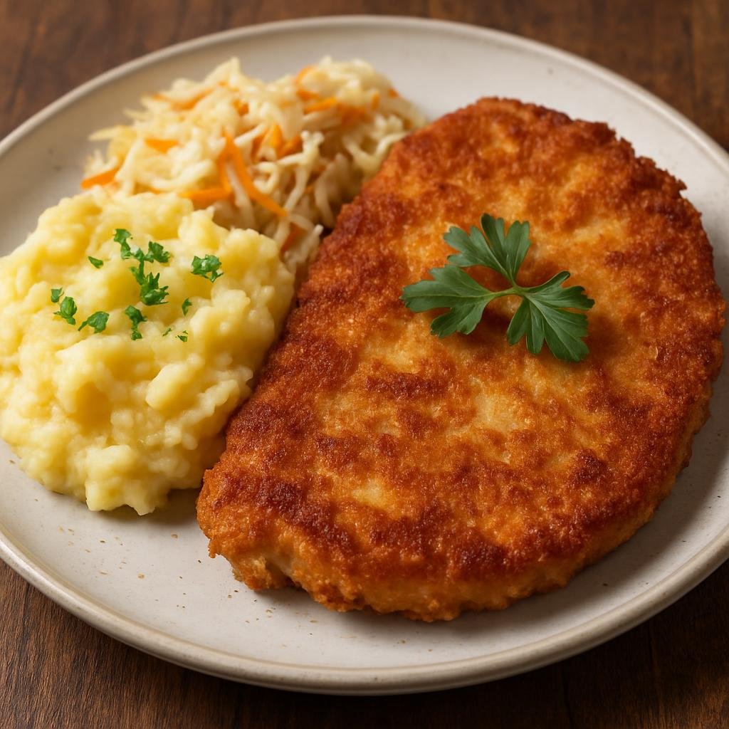 Entree: Poland – Mazovia / Warsaw – Kotlet Schabowy (Breaded pan-fried pork cutlet served golden and crisp) recipe
