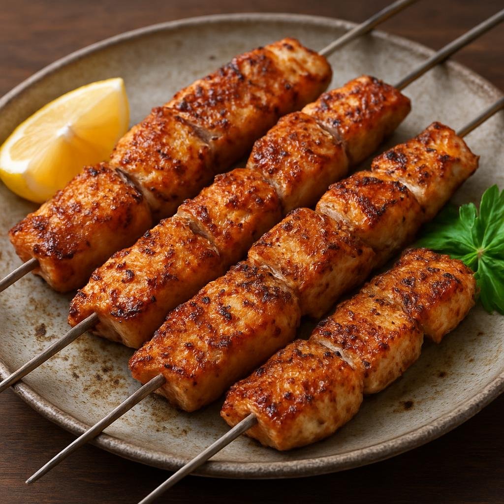 Entree: Armenia – Lake Sevan – Իշխան ձկի քյաբաբ ➤ Ishkhan dzki kyabab (Grilled skewered Sevan trout marinated with lemon and Armenian spices) recipe