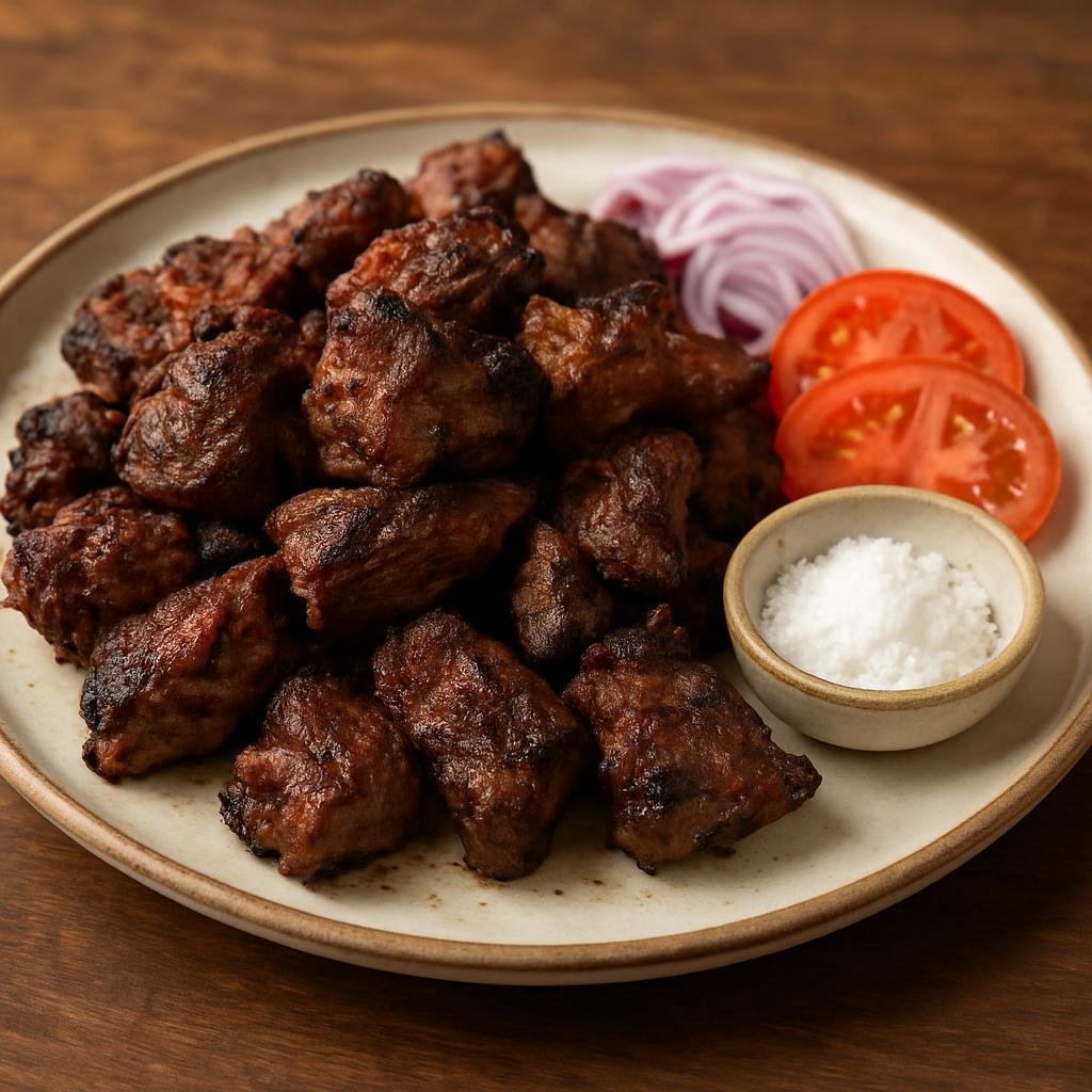 Entree: Kenya – Rift Valley – Nyama Choma (Charcoal-grilled roasted meat, typically goat or beef, served simply with salt and accompaniments) recipe