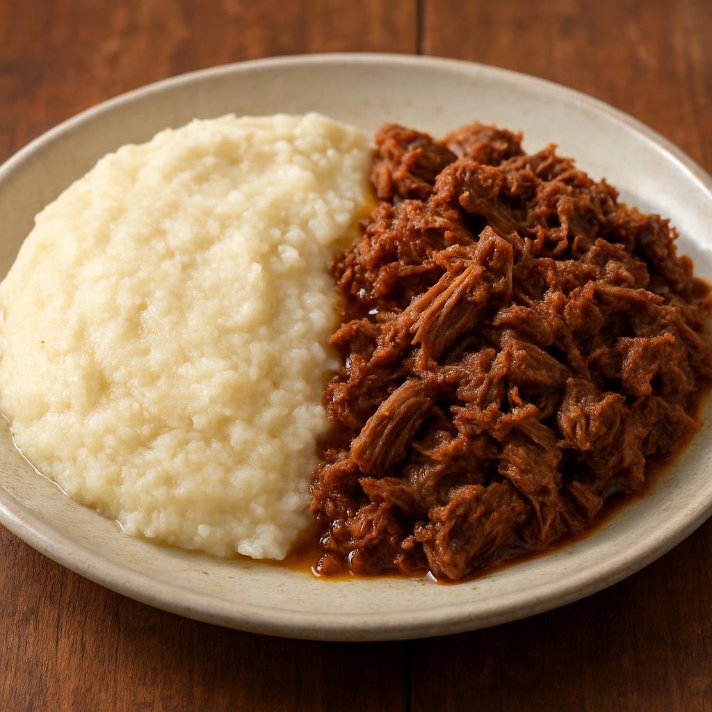 Entree: Botswana – Southern Culinary Region – Seswaa (Slowly cooked pounded or shredded beef or goat traditionally served with maize porridge) recipe