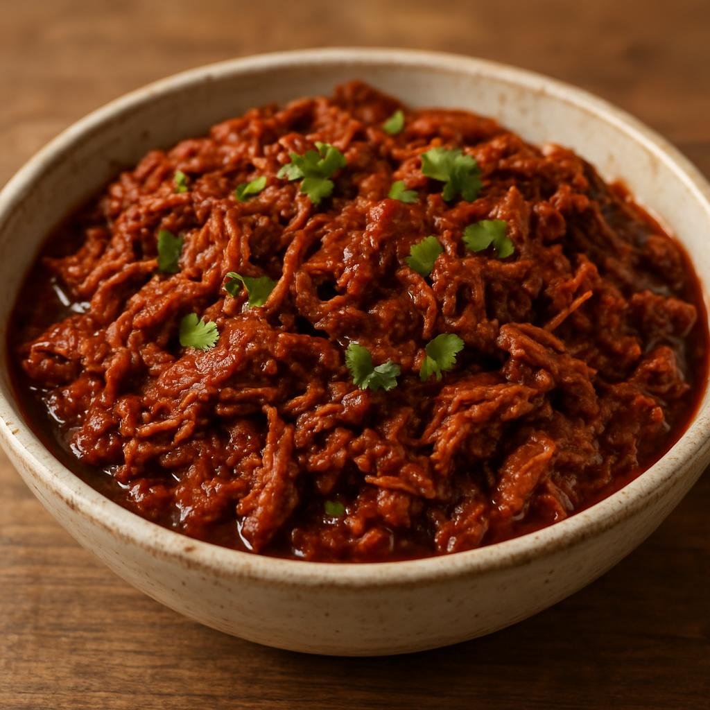 Entree: Mexico – Chihuahua & Northern Mexico – Chilorio (Spicy slow-braised shredded pork cooked in a flavorful rehydrated chile, garlic, and vinegar sauce) recipe