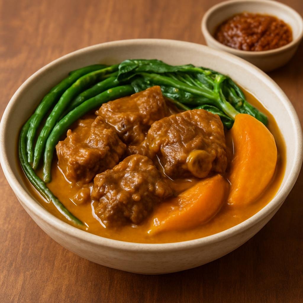 Entree: Philippines – Kapampangan – Kare-Kare (Filipino peanut-based oxtail stew with vegetables) recipe