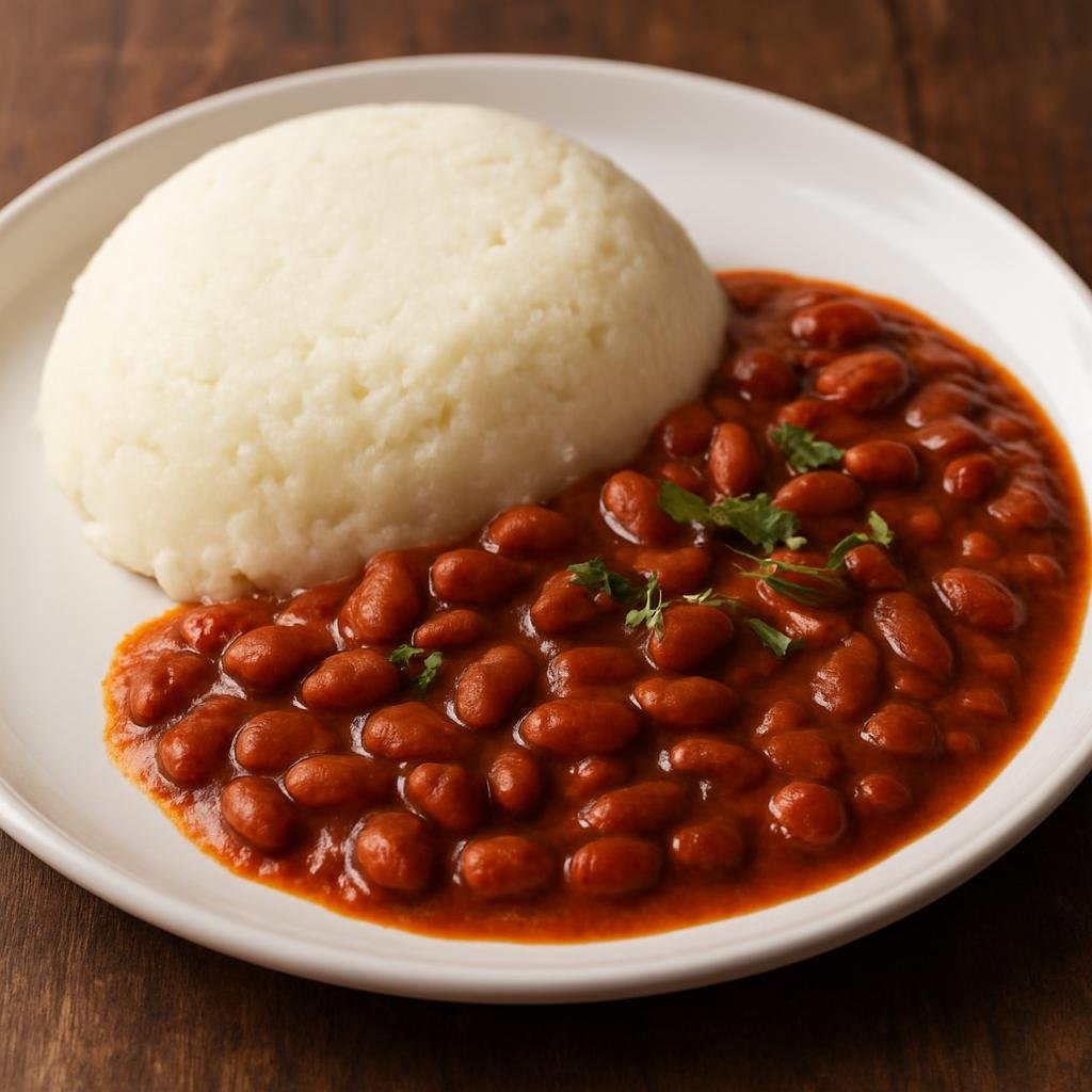 Entree: Tanzania – Tanzanian Highlands – Ugali na Maharage (Stiff maize porridge served with spiced stewed red beans) recipe