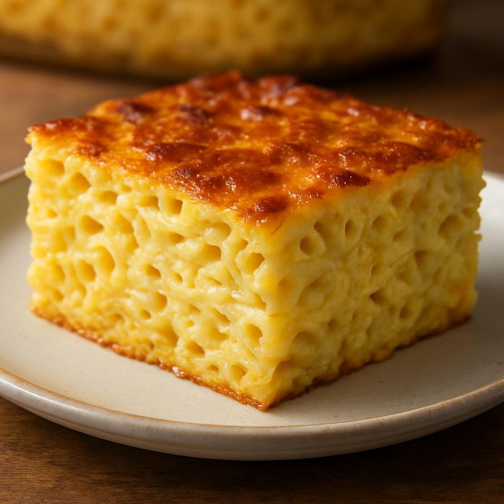 Entree: Barbados – Southern Culinary Region – Macaroni Pie (Baked Barbadian-style cheesy macaroni casserole with a firm custard and browned top) recipe