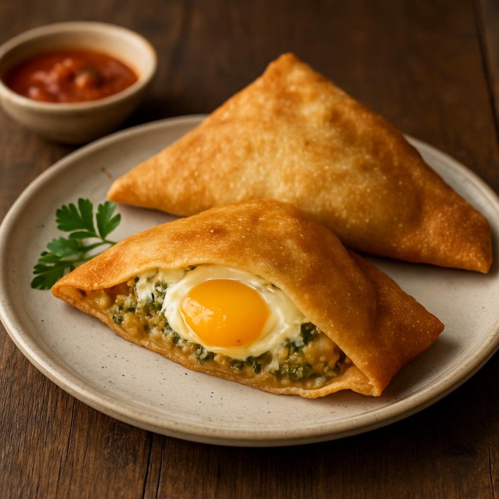 Entree: Tunisia – Tunis & North – بريك بالبيض ➤ Brīk bil-bayḍ (Crispy folded thin pastry filled with egg and savory ingredients) recipe