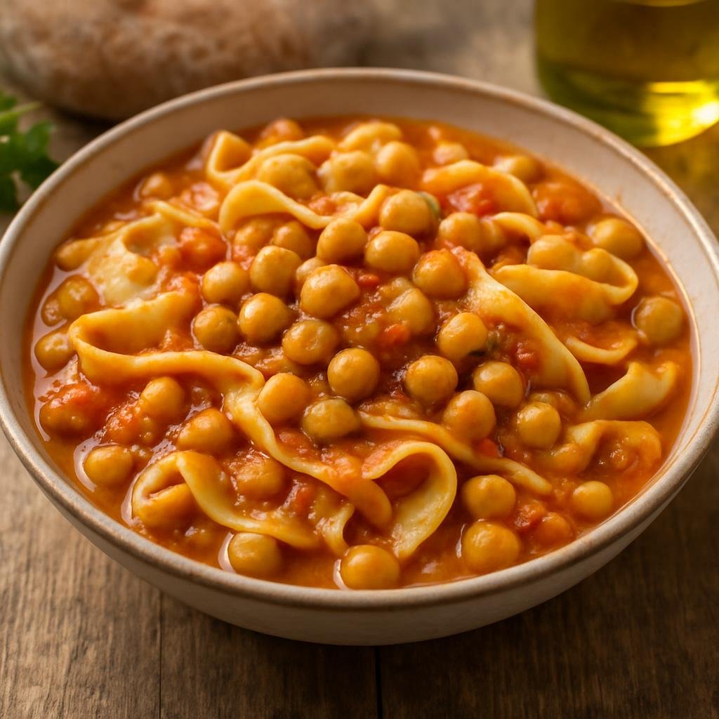 Entree: Italy – Calabria – Lagane e Ceci (Broad flat pasta served with a rustic chickpea stew) recipe