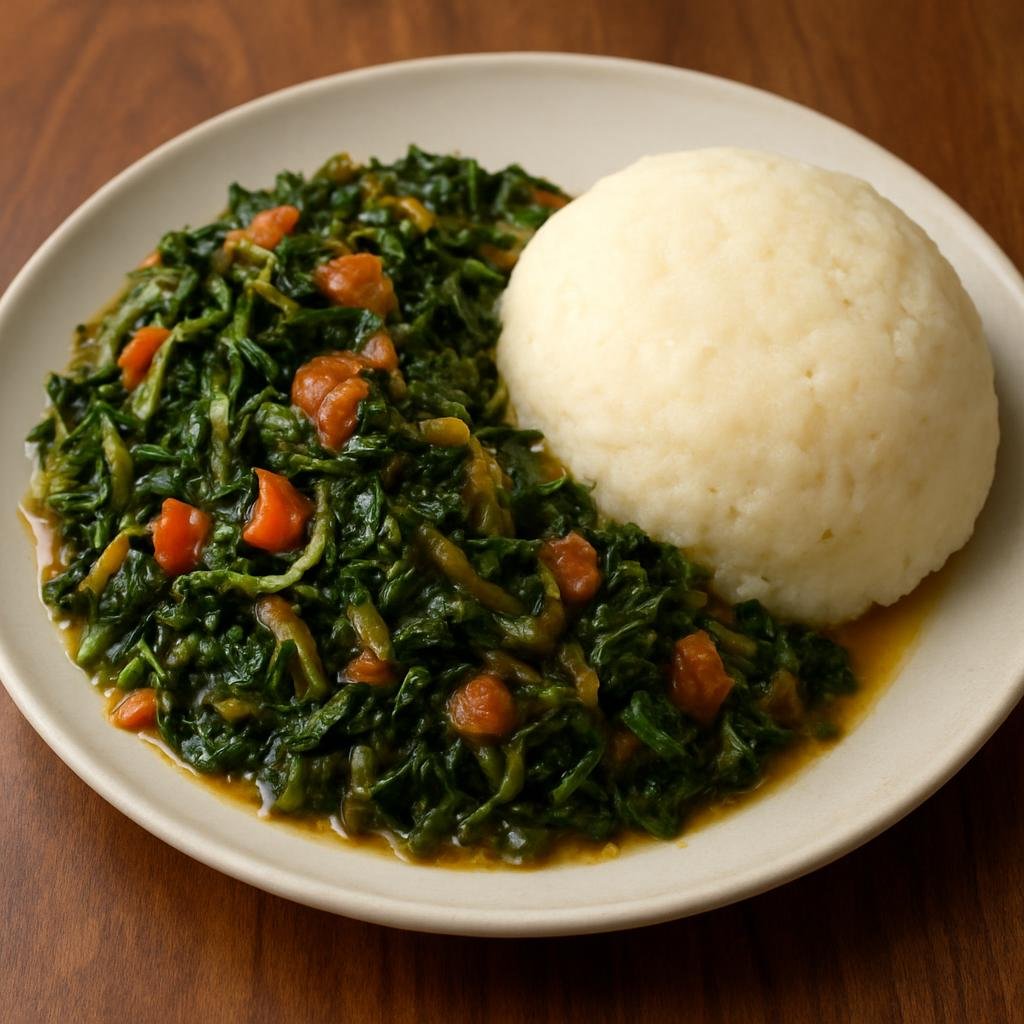 Entree: Kenya – Rift Valley – Sukuma Wiki (Braised collard greens sautéed with onions and tomatoes, commonly served with ugali for a hearty Kenyan main) recipe