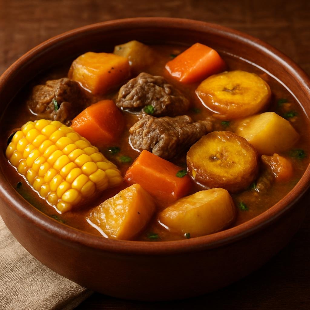 Entree: Costa Rica – Southern Culinary Region – Olla de Carne (Hearty Costa Rican beef and root-vegetable stew with corn and plantain) recipe