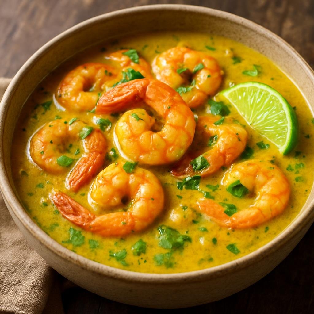 Entree: French Polynesia – Southern Culinary Region – Tahitian Shrimp Curry (Island-style coconut milk shrimp curry flavored with curry spices, ginger, lime, and fresh herbs) recipe