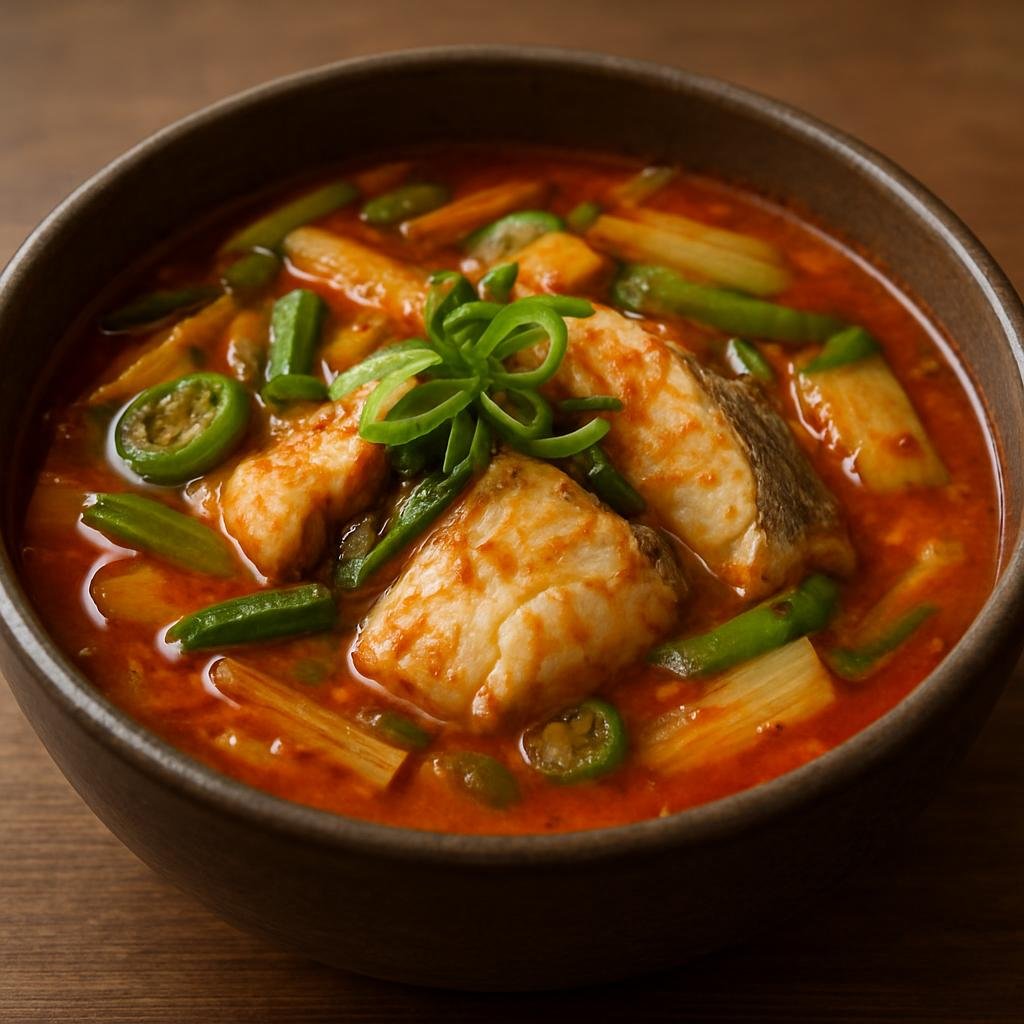 Entree: South Korea – Jeolla – 무안 어탕 ➤ Muan eo-tang (Hearty spicy fish soup from Muan made with mixed white fish, vegetables, and savory broth) recipe