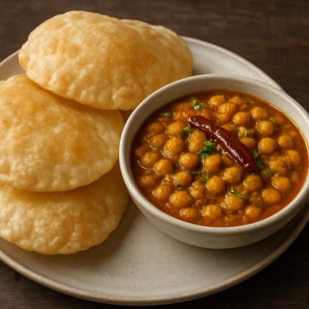 Entree: India – Bengal – লুচি ও ছোলার দাল ➤ Luchi o Cholar Daal (fried puffed flatbreads with spiced chickpea curry) recipe
