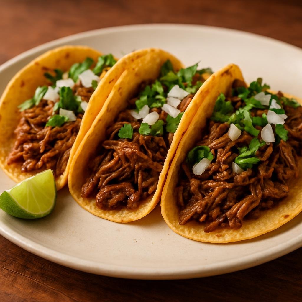 Entree: Mexico – Chihuahua & Northern Mexico – Tacos de Barbacoa (Slow-braised shredded beef barbacoa served in warm corn tortillas with onion and cilantro) recipe