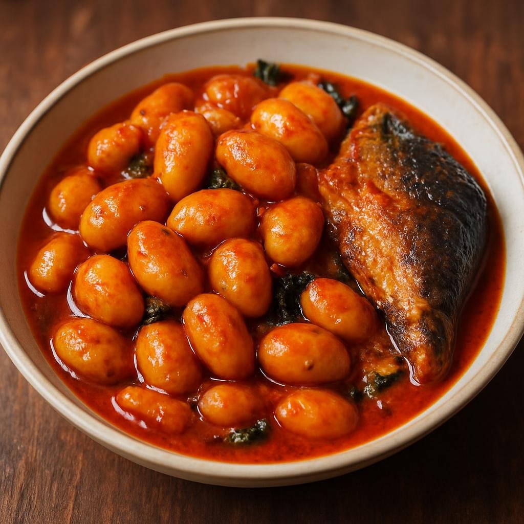 Entree: Nigeria – Igbo Southeast – Ukwa (Cooked African breadfruit seeds stewed with palm oil, smoked fish, and savory spices) recipe