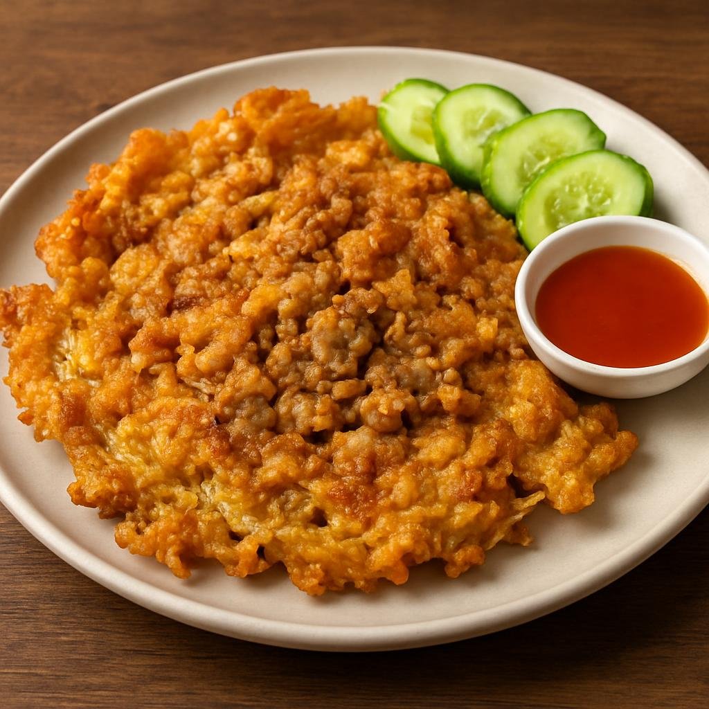 Entree: Thailand – Northeastern Isan – ไข่เจียว ➤ khai jiao (Crispy Thai-style fried omelette often mixed with minced pork and seasoned with fish sauce) recipe