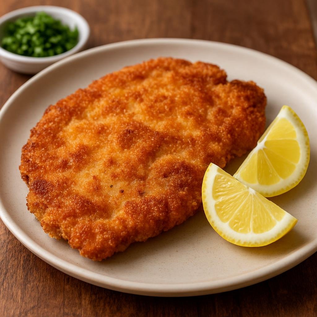 Entree: Israel – Mediterranean Israeli – שניצל עוף ➤ Schnitzel of (Breaded and pan-fried chicken cutlets served with lemon, a popular Israeli home-style main) recipe