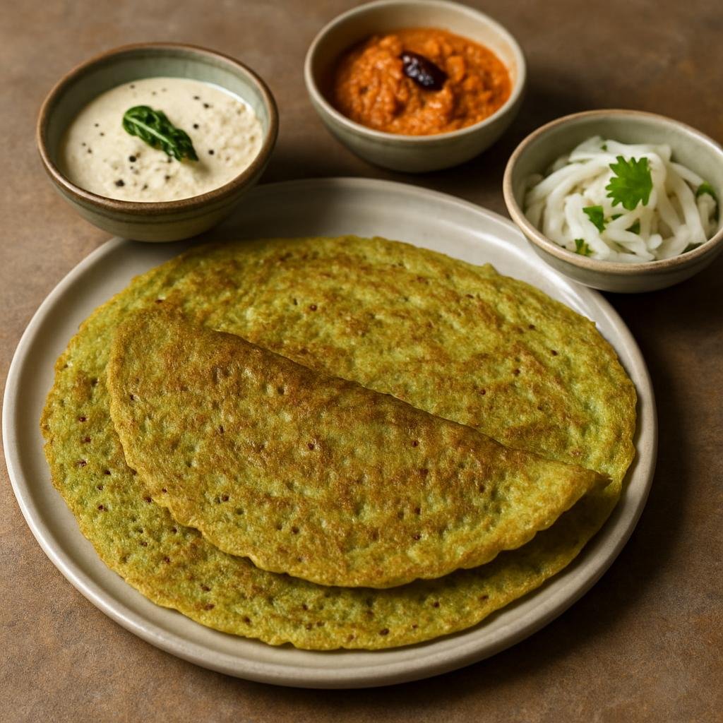 Entree: India – Rayalaseema – పెసరట్టు ➤ Pesarattu (savory mung bean pancake) recipe