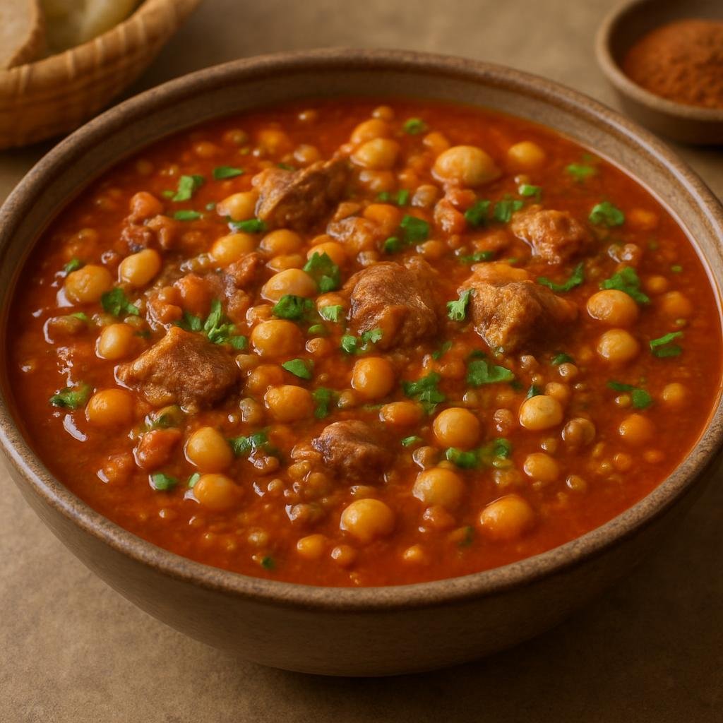 Entree: Morocco – Fez – الحريرة ➤ al-Harira (Hearty tomato-based stew of lamb, lentils, and chickpeas flavored with herbs and warming spices) recipe