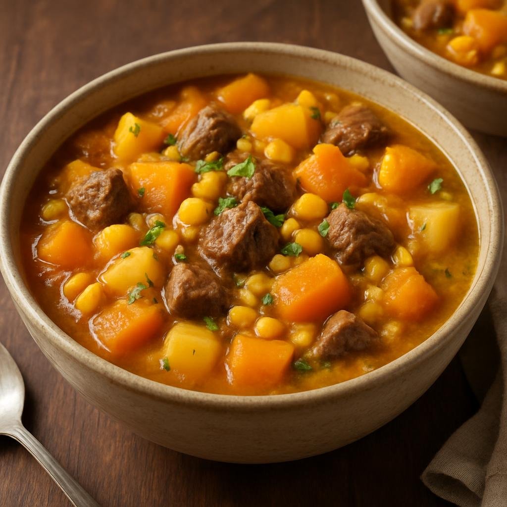 Entree: Chile – Northern Chile – Charquicán (Hearty Chilean stew of potatoes, squash, corn, and beef) recipe