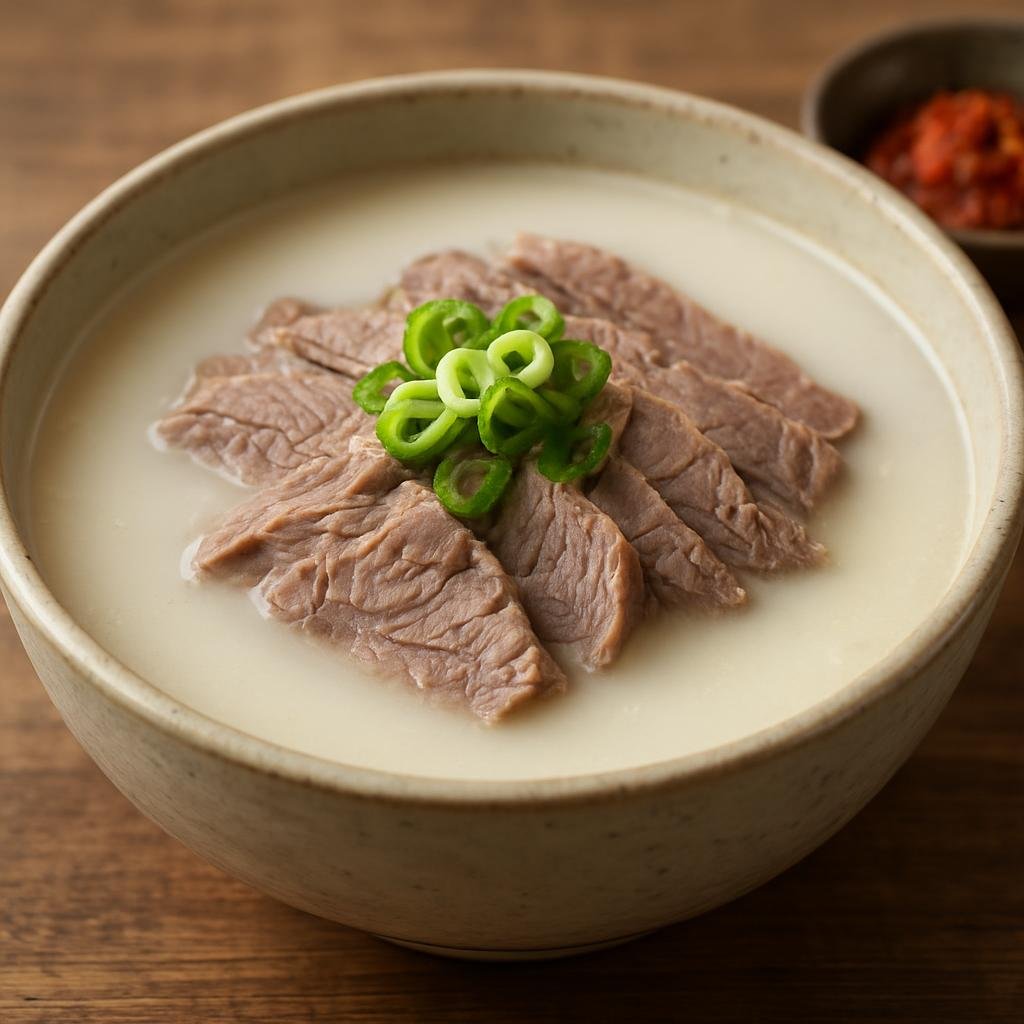 Entree: South Korea – Jeolla – 나주곰탕 ➤ Naju Gomtang (Milky beef bone and meat soup from Naju, simmered for a clear but rich broth served with sliced beef) recipe