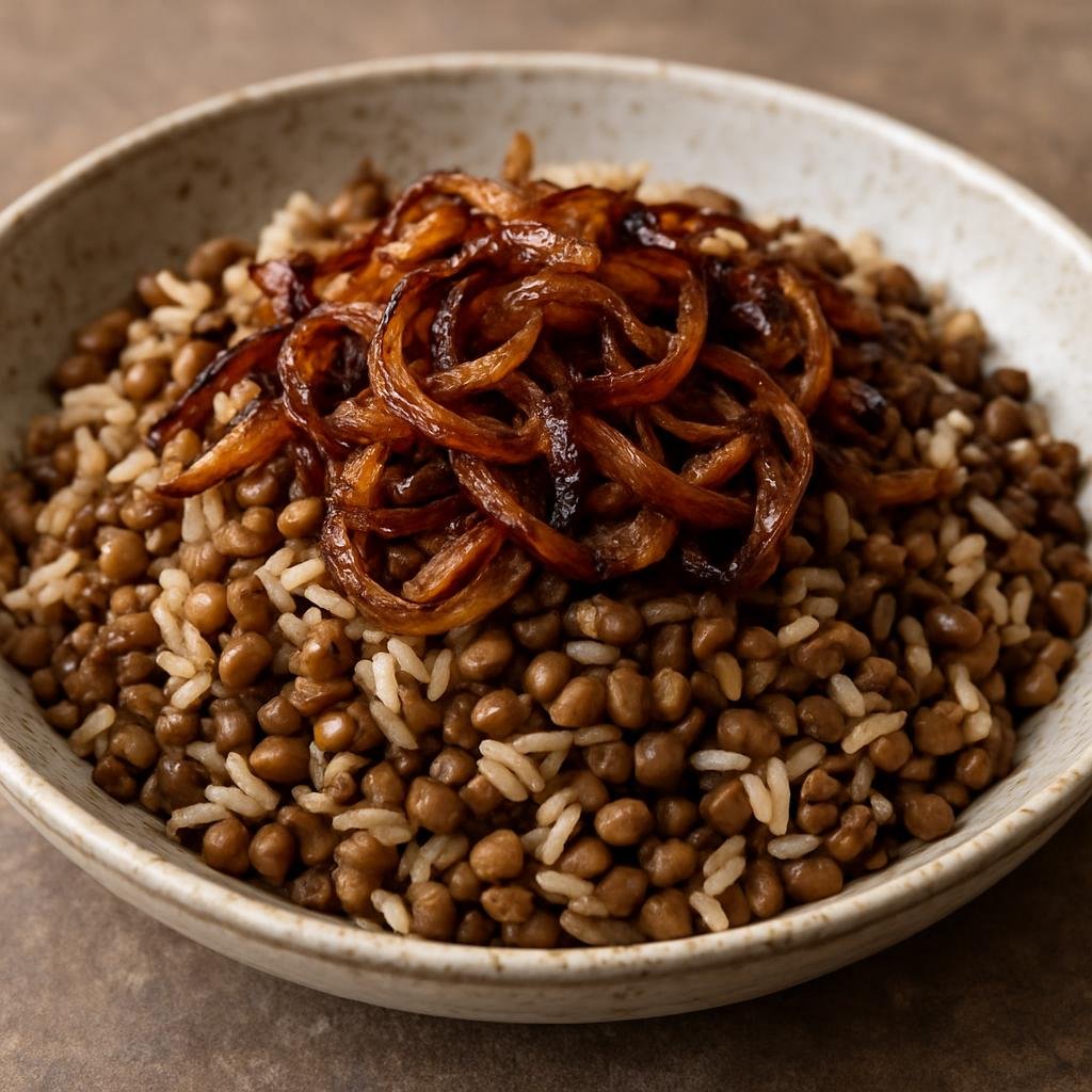 Entree: Syria – Euphrates Valley – مجدرة ➤ Mujaddara (Hearty Levantine dish of lentils and rice topped with deeply caramelized onions) recipe