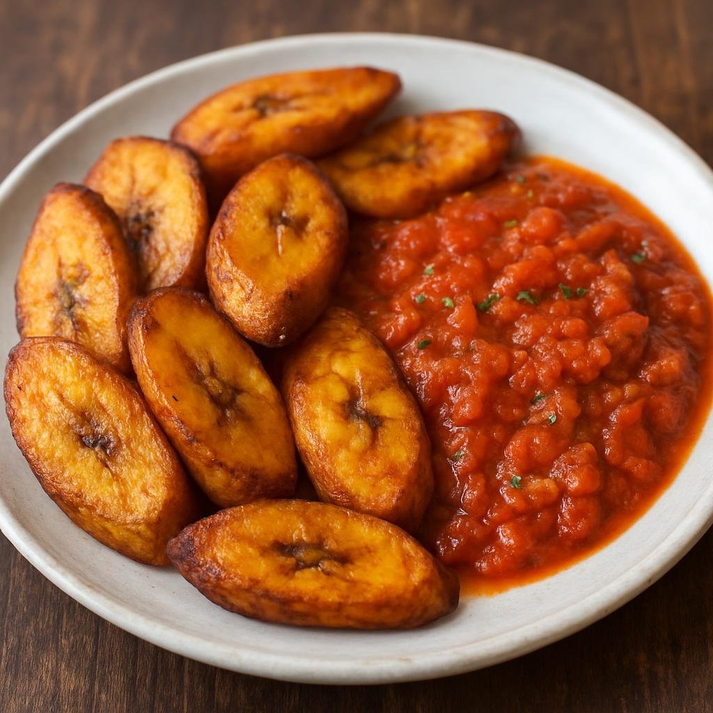 Entree: Cote d'Ivoire – Southern Culinary Region – Alloco (Fried ripe plantains served with a spicy tomato-onion sauce common in Ivorian street and home cooking) recipe