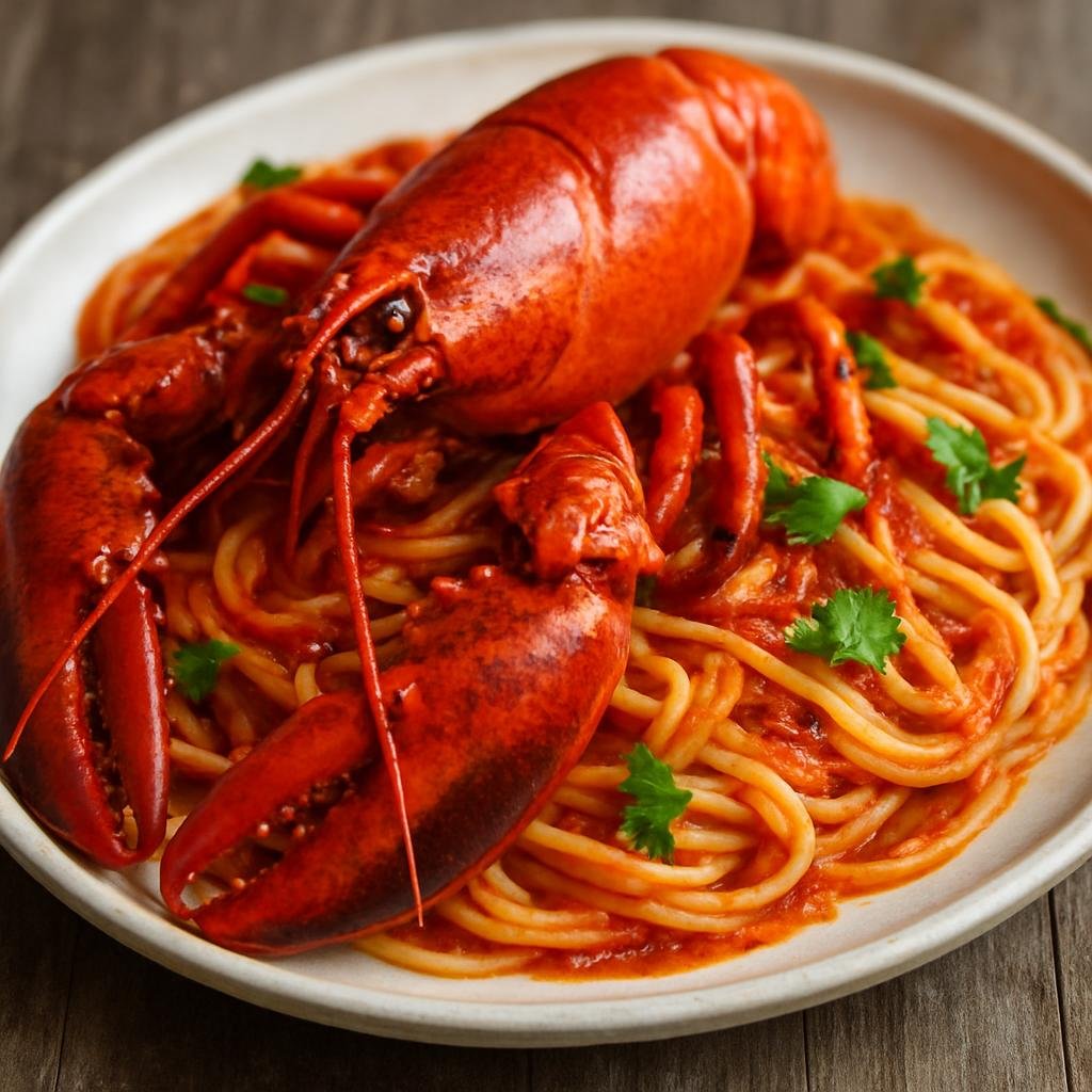 Entree: Greece – Cyclades – Αστακομακαρονάδα ➤ Astakomakaronáda (Cycladic lobster pasta in a tomato and ouzo sauce) recipe