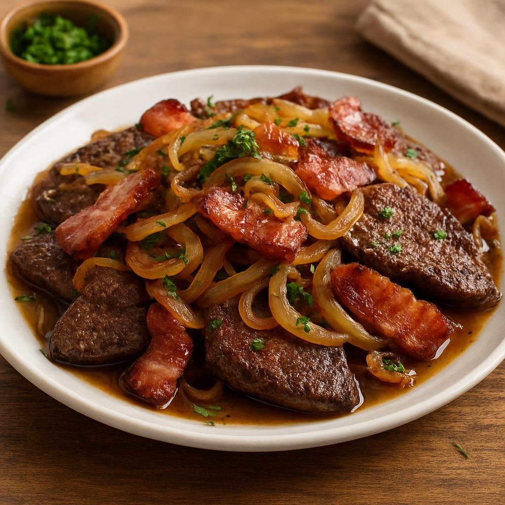 Entree: Austria – Tyrol – Tiroler Leber (Pan-fried Tyrolean liver with onions and smoked bacon) recipe