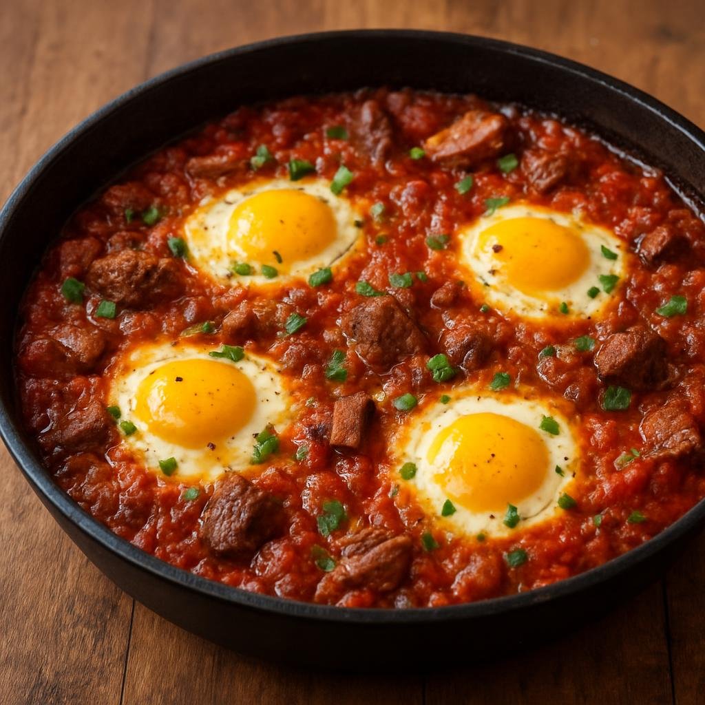 Entree: Iraq – Marsh Arab Cuisine – مخلّمة ➤ Makhlama (A hearty skillet of spiced lamb and tomatoes cooked with eggs, a traditional Marsh Arab meat-and-egg dish) recipe