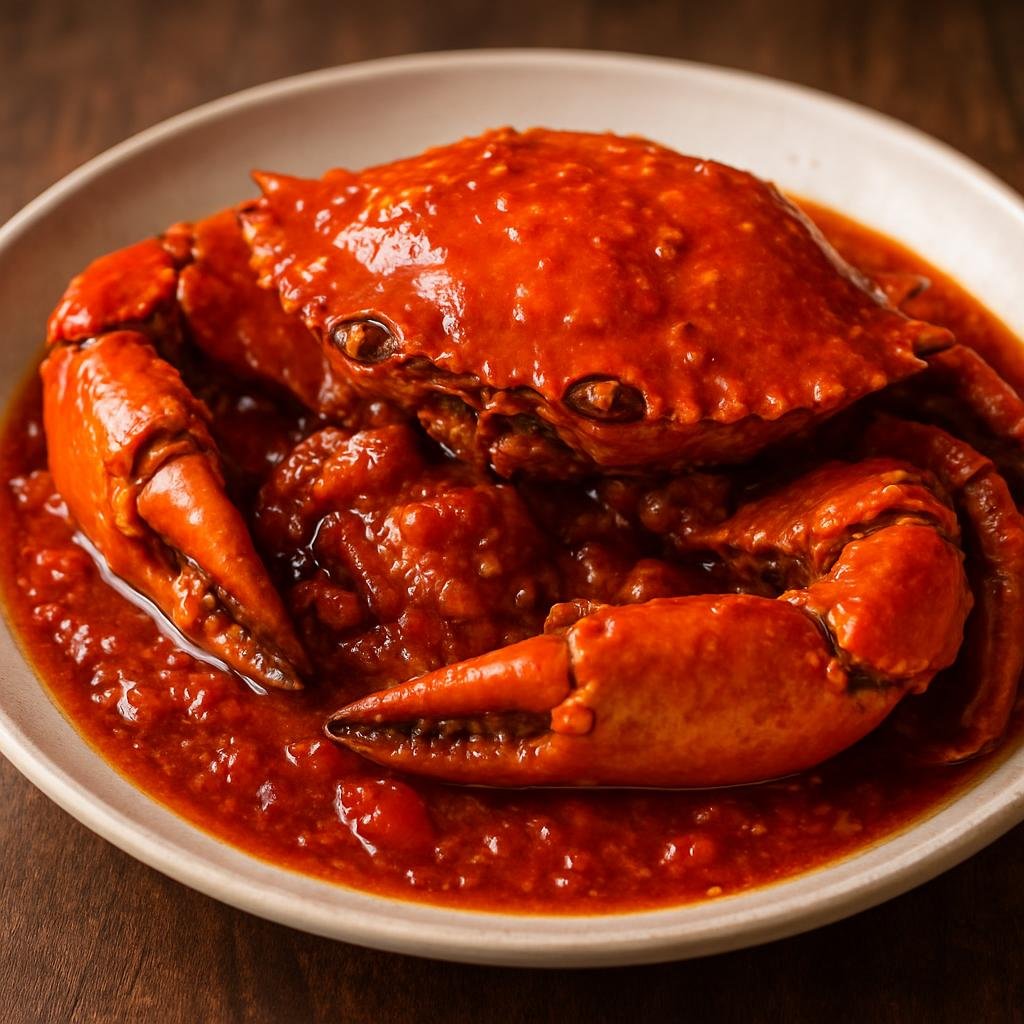Entree: British Indian Ocean Territory – Southern Culinary Region – Chili Crab (Whole crab stir-fried in a sweet, tangy, and spicy tomato-chili sauce) recipe