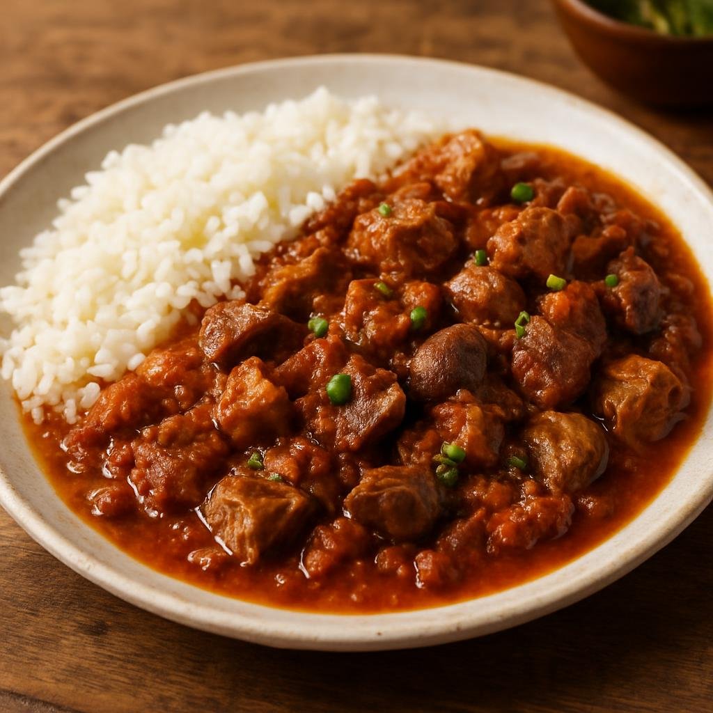 Entree: El Salvador – Southern Culinary Region – Chanfaina (Hearty Salvadoran stew of pork and organ meats simmered in a spiced tomato sauce, traditionally served with white rice) recipe