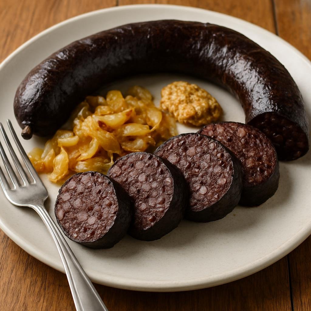 Entree: French Southern Territories – Southern Culinary Region – Boudin Noir (Traditional French-style pork blood sausage seasoned with onion, fat, and spices) recipe