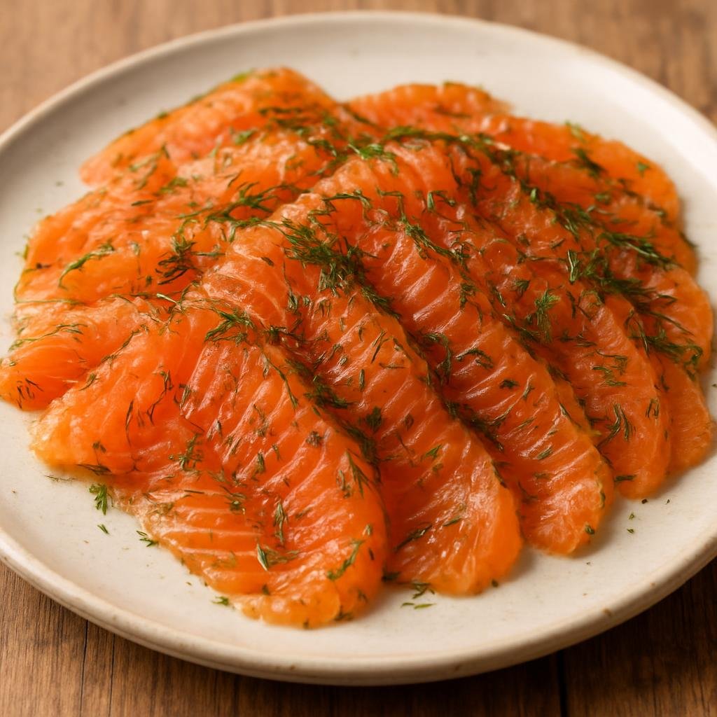 Entree: Sweden – West Coast Sweden – Gravad lax (Nordic-style cured salmon preserved with a salt-sugar cure and dill, served thinly sliced) recipe