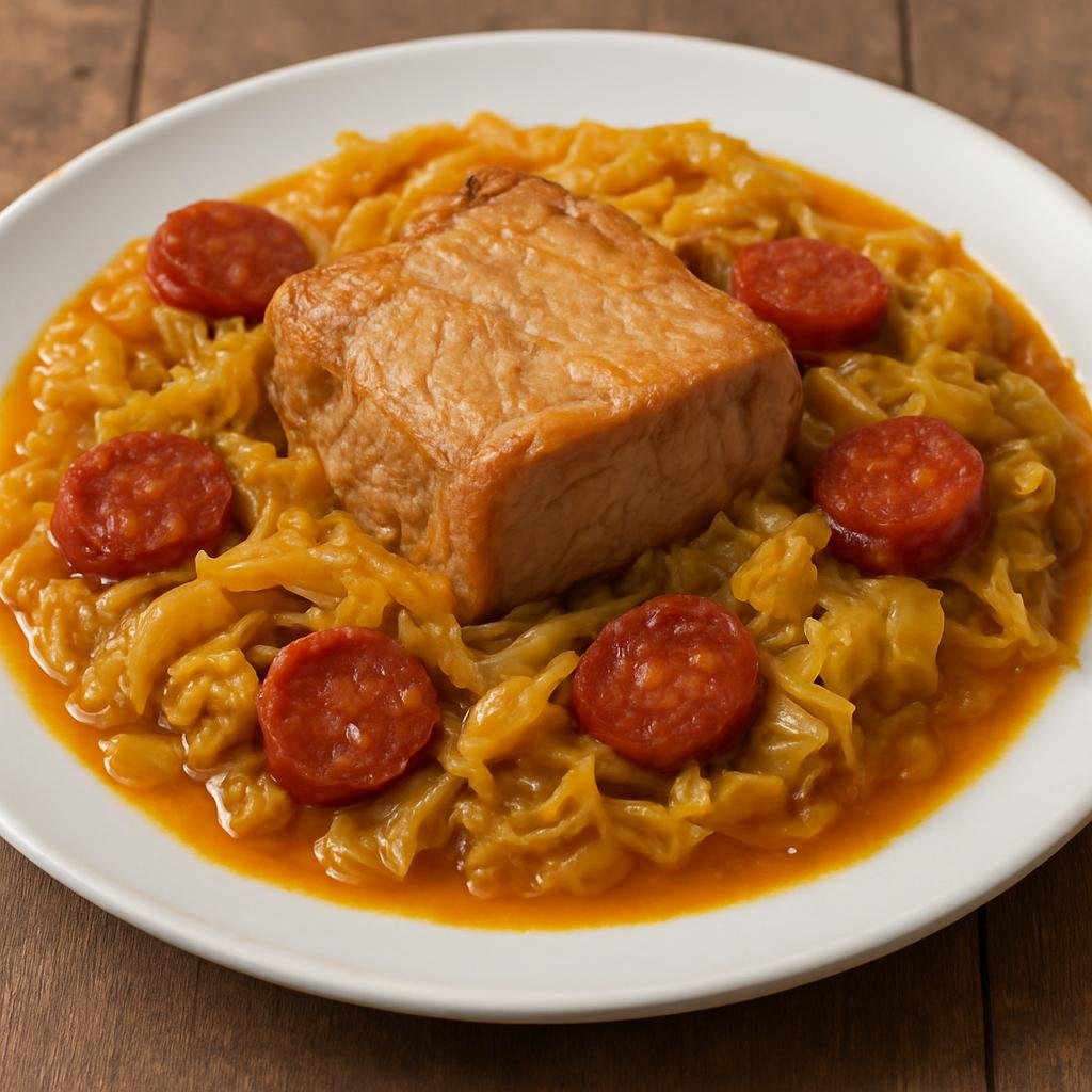 Entree: Spain – Balearic Islands – Llom amb Col (Pork loin braised with cabbage and Balearic cured sausage) recipe