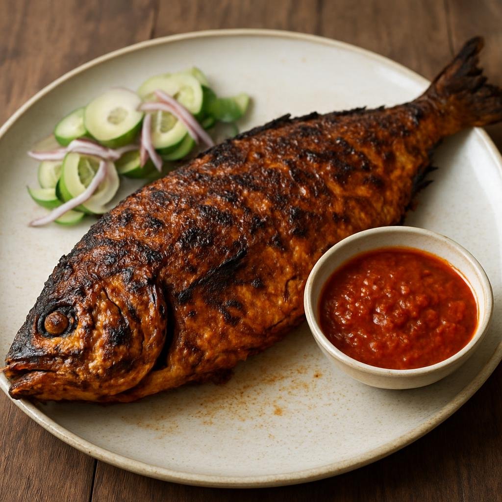 Entree: Myanmar – Rakhine Coastal – ရခိုင်ငါးကင် ➤ Rakhine Nga Kin (Coastal-style marinated fish spiced with Rakhine aromatics and char-grilled until smoky) recipe