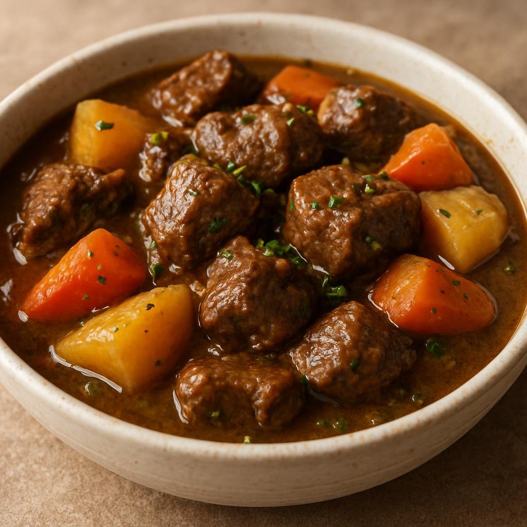Entree: Barbados – Southern Culinary Region – Bajan Beef Stew (Hearty Barbadian slow-simmered beef stew flavored with Bajan green seasoning and root vegetables) recipe
