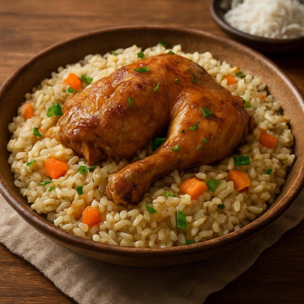 Entree: Equatorial Guinea – Southern Culinary Region – Coconut Rice with Chicken (One-pot chicken braised with coconut-scented rice and vegetables) recipe