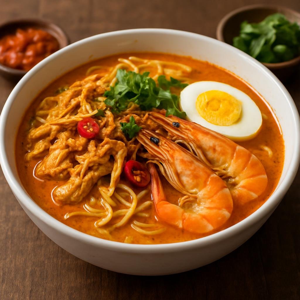 Entree: Indonesia – Betawi Jakarta – Laksa Betawi (Rich coconut-milk noodle soup from Betawi Jakarta with spiced paste, chicken and shrimp) recipe