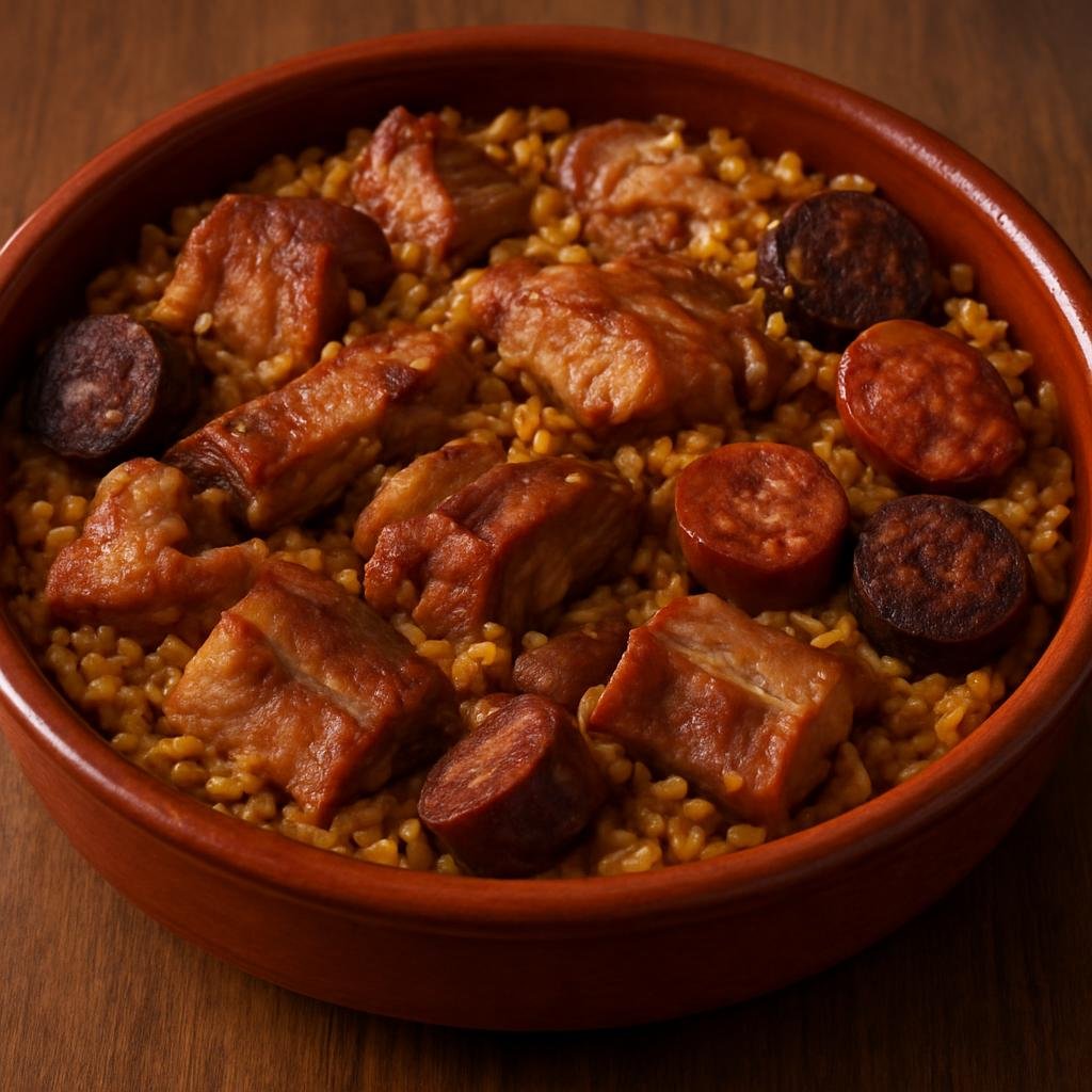Entree: Spain – Balearic Islands – Arròs de Matances (Mallorcan pig‑slaughter rice made with assorted pork cuts and cured sausages) recipe